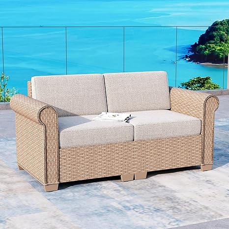 6-Piece Wicker Rattan Sectional Sofa Set with Waterproof Cushions