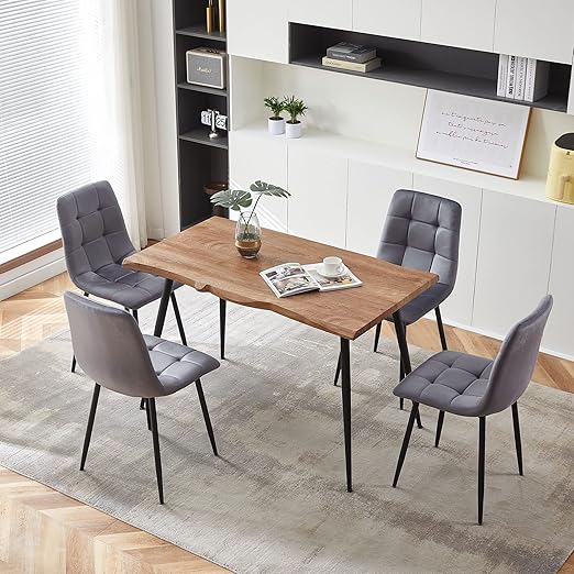 5-Piece Dining Table Set with Yellow Velvet Chairs