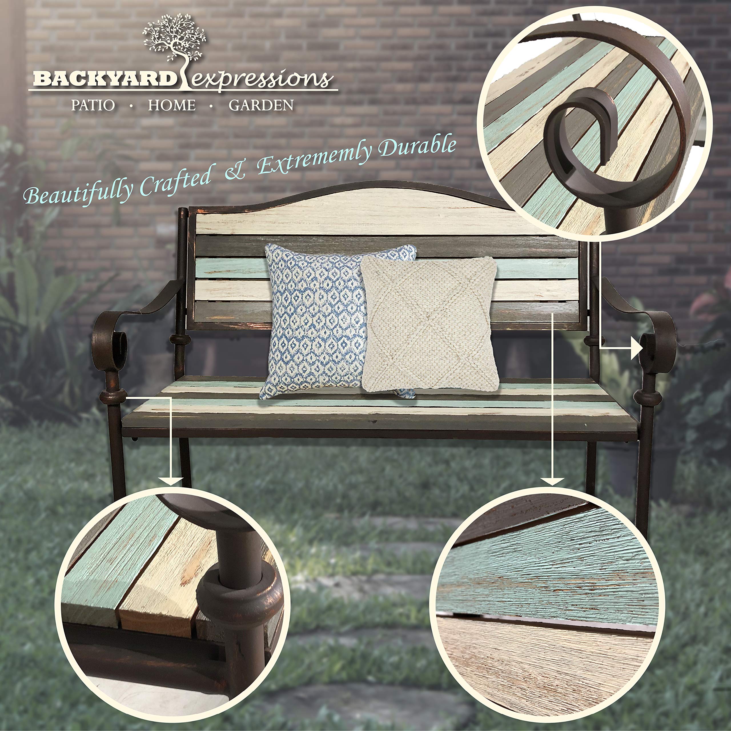 Rustic Outdoor Garden Bench with Wood Slats