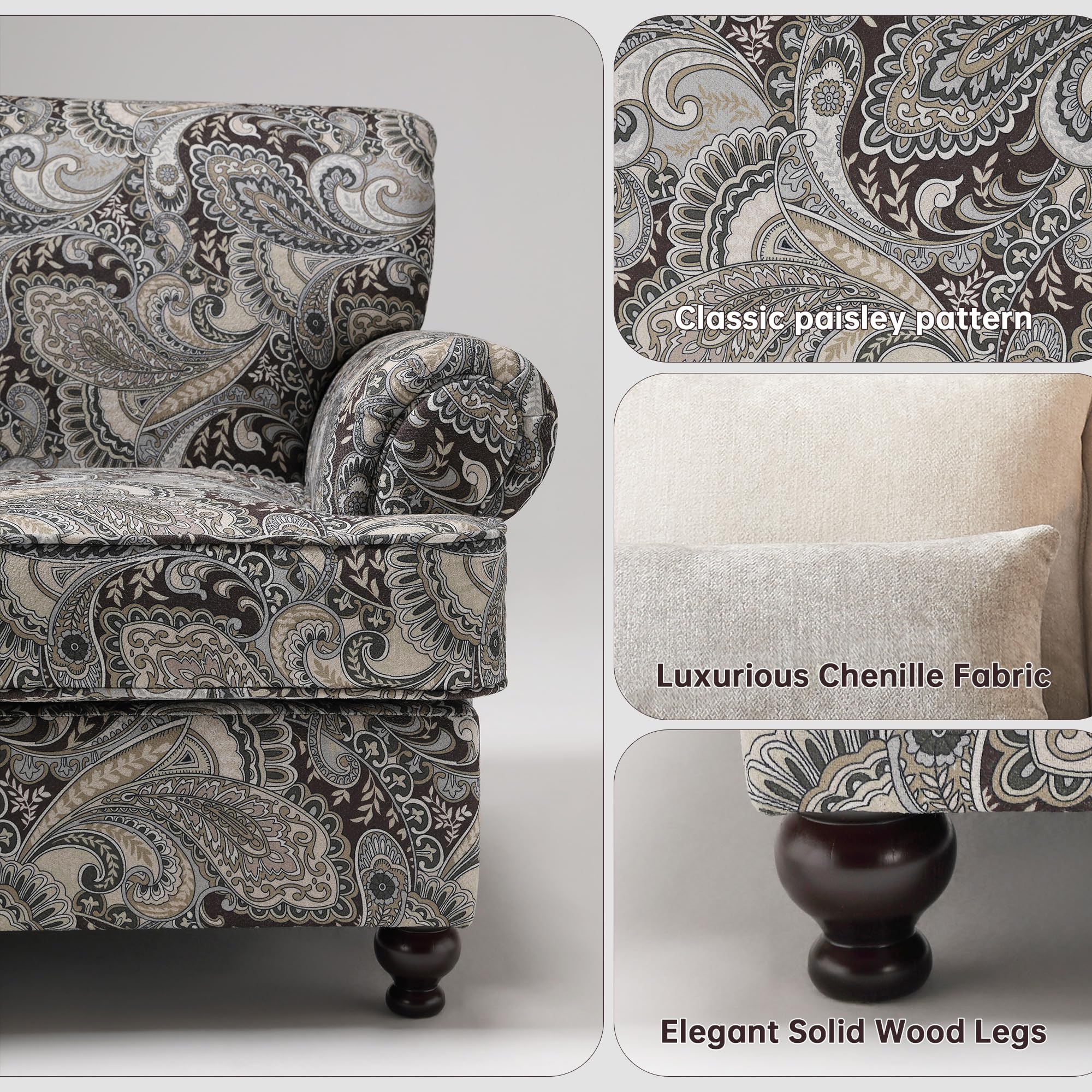 3-Piece Chenille Living Room Set with Nailhead Trim