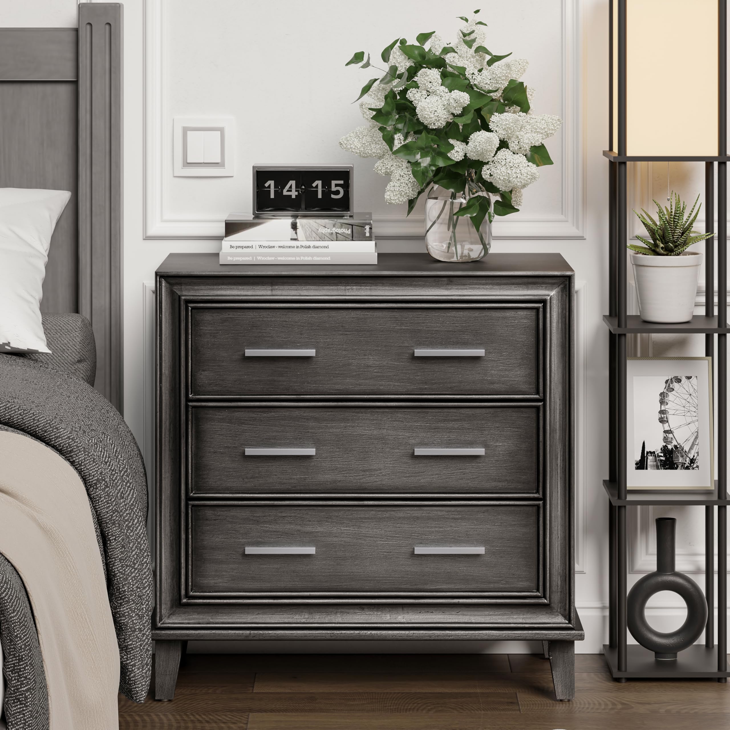 3-Drawer Nightstand with Metal Handles
