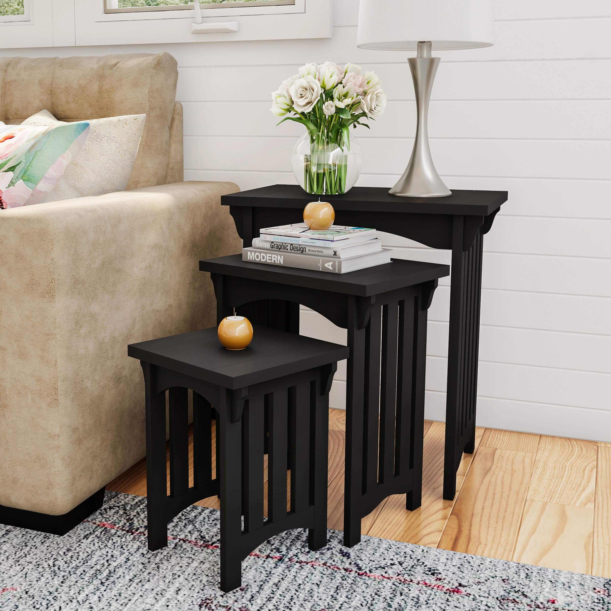 Nesting Tables Set of 3 Black Mid-Century Modern