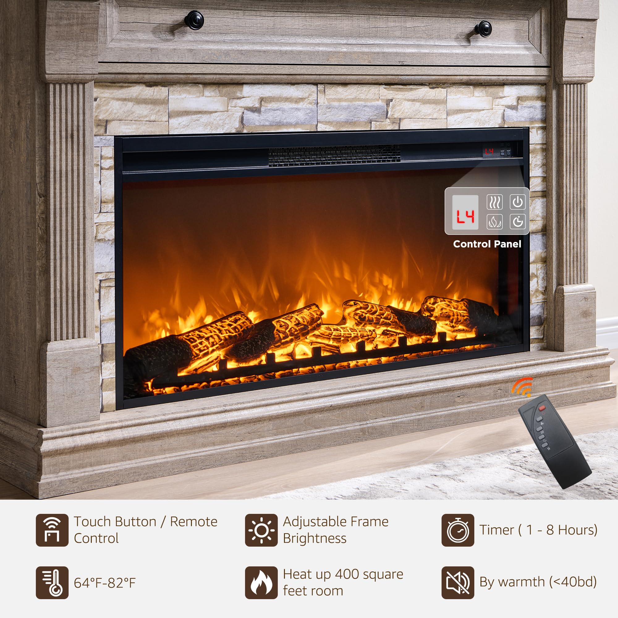 52" Farmhouse Electric Fireplace TV Stand with Mantel