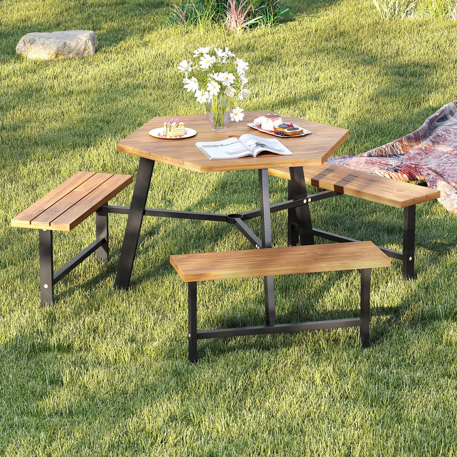 Hexagonal Picnic Table with Benches
