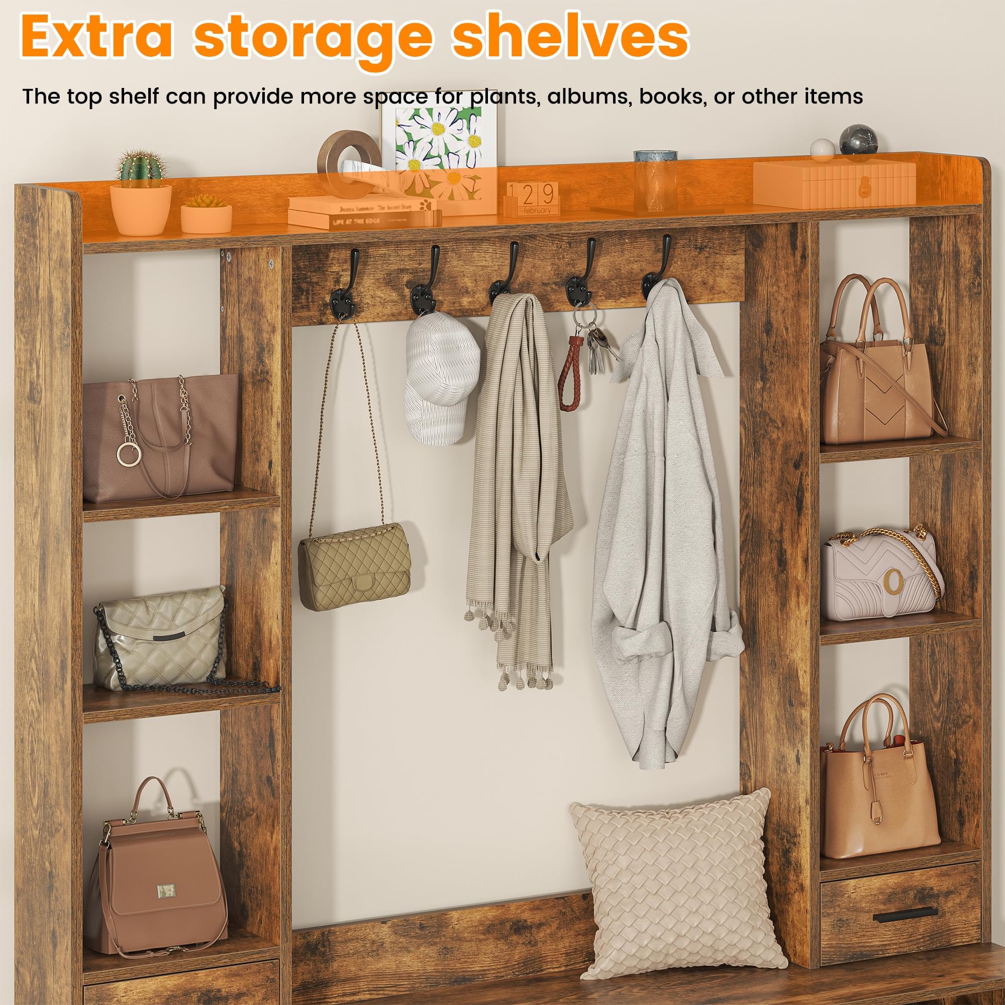 Farmhouse Hall Tree with Shoe Storage