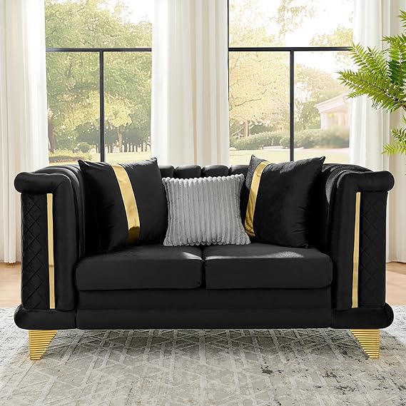 2-Piece Velvet Luxury Sofa Set with Gold Trim