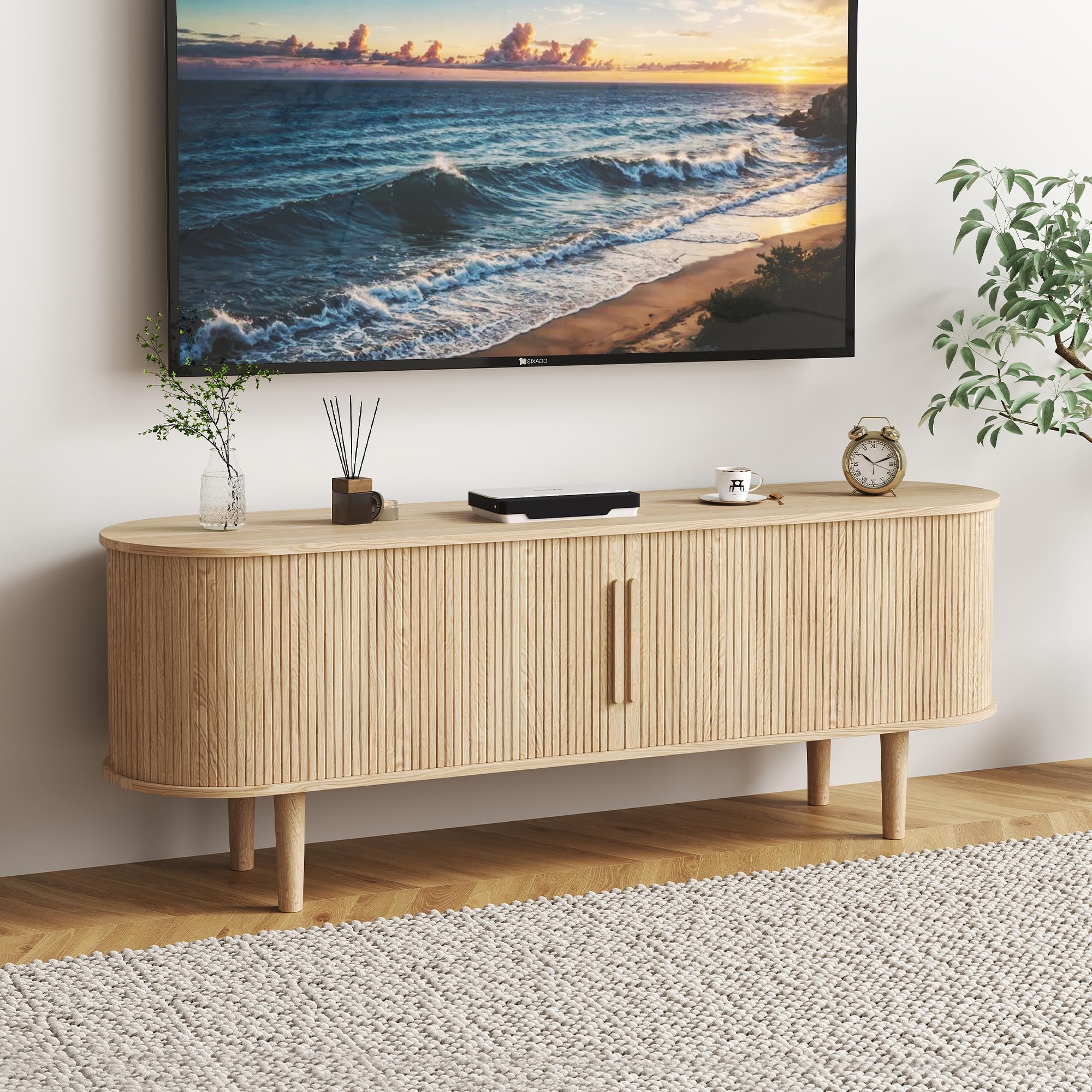 TV Stand with Sliding Doors and Storage Compartments