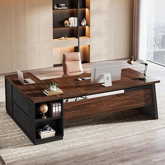 78" L-Shaped Executive Desk with Drawers and File Cabinet