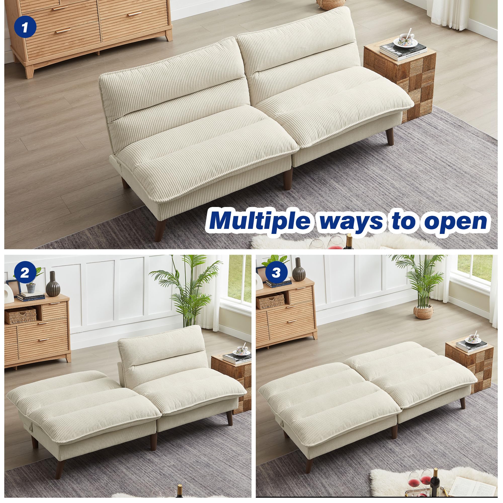 72" Convertible Futon Sofa Bed with Adjustable Backrest