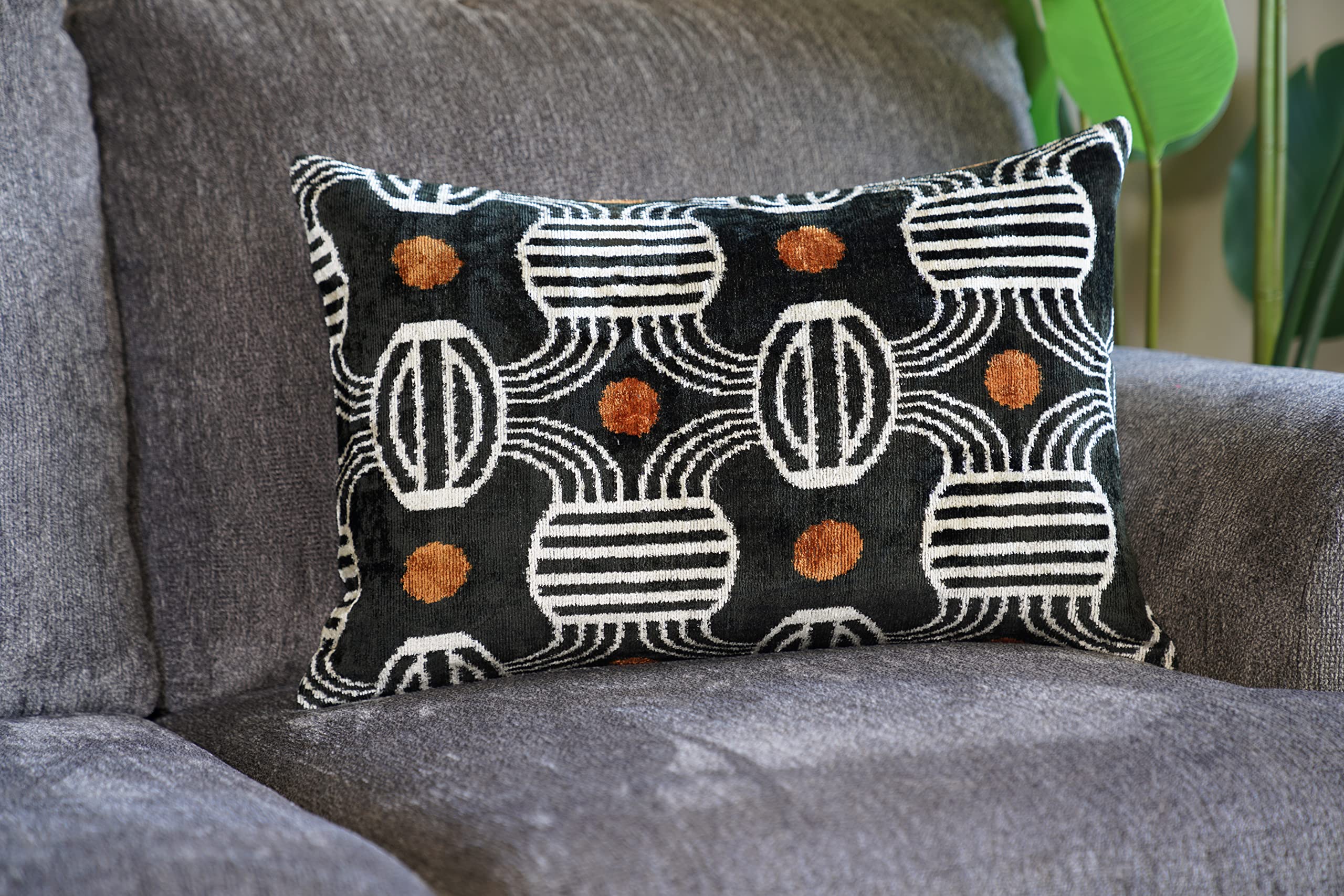 Handmade Velvet Throw Pillow 16x24 - Down Feather Fill Geometric Striped Design