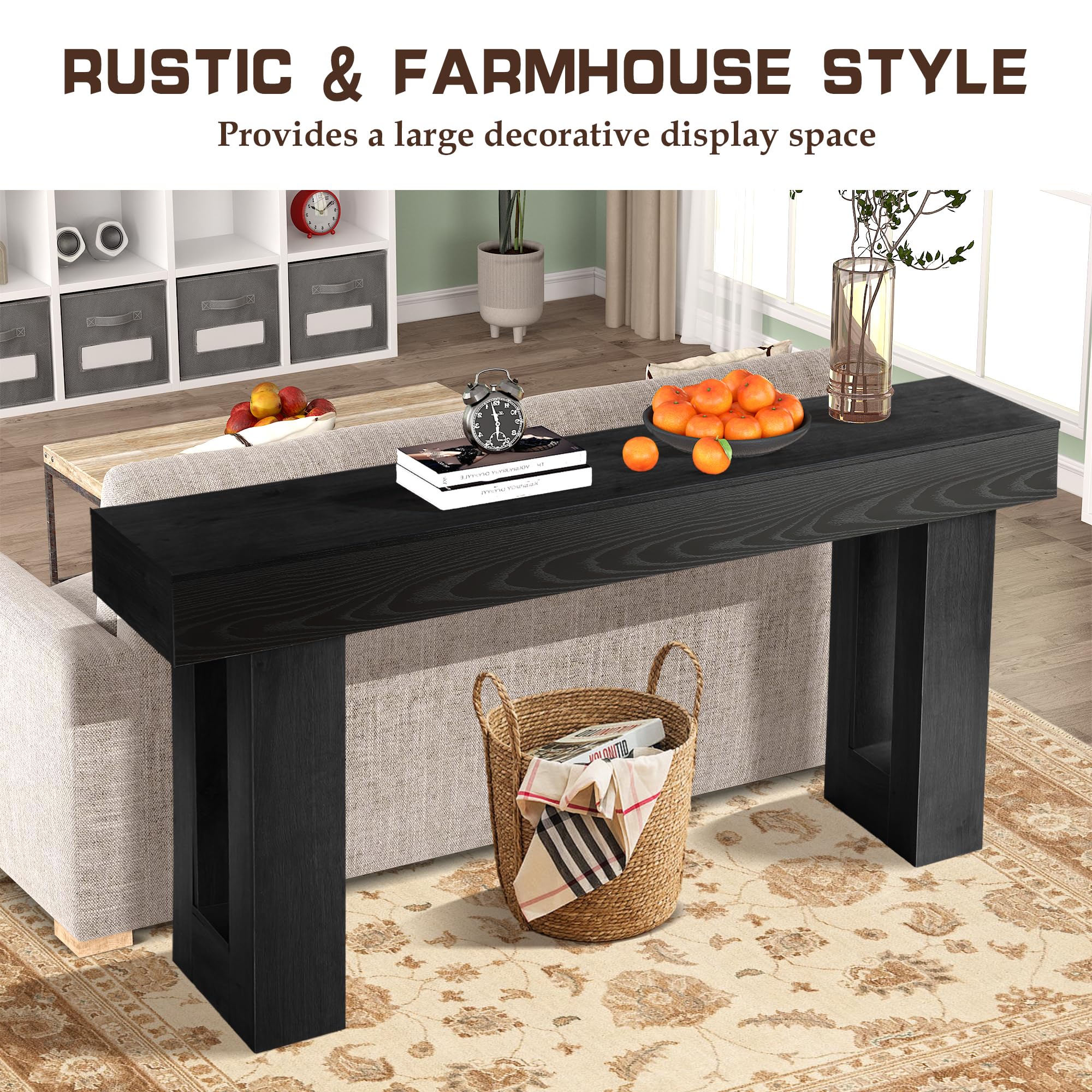 63" Long Console Table for Entryway with 2-Tier Storage