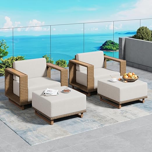 U-Shaped Rattan Wicker Sectional Sofa Set