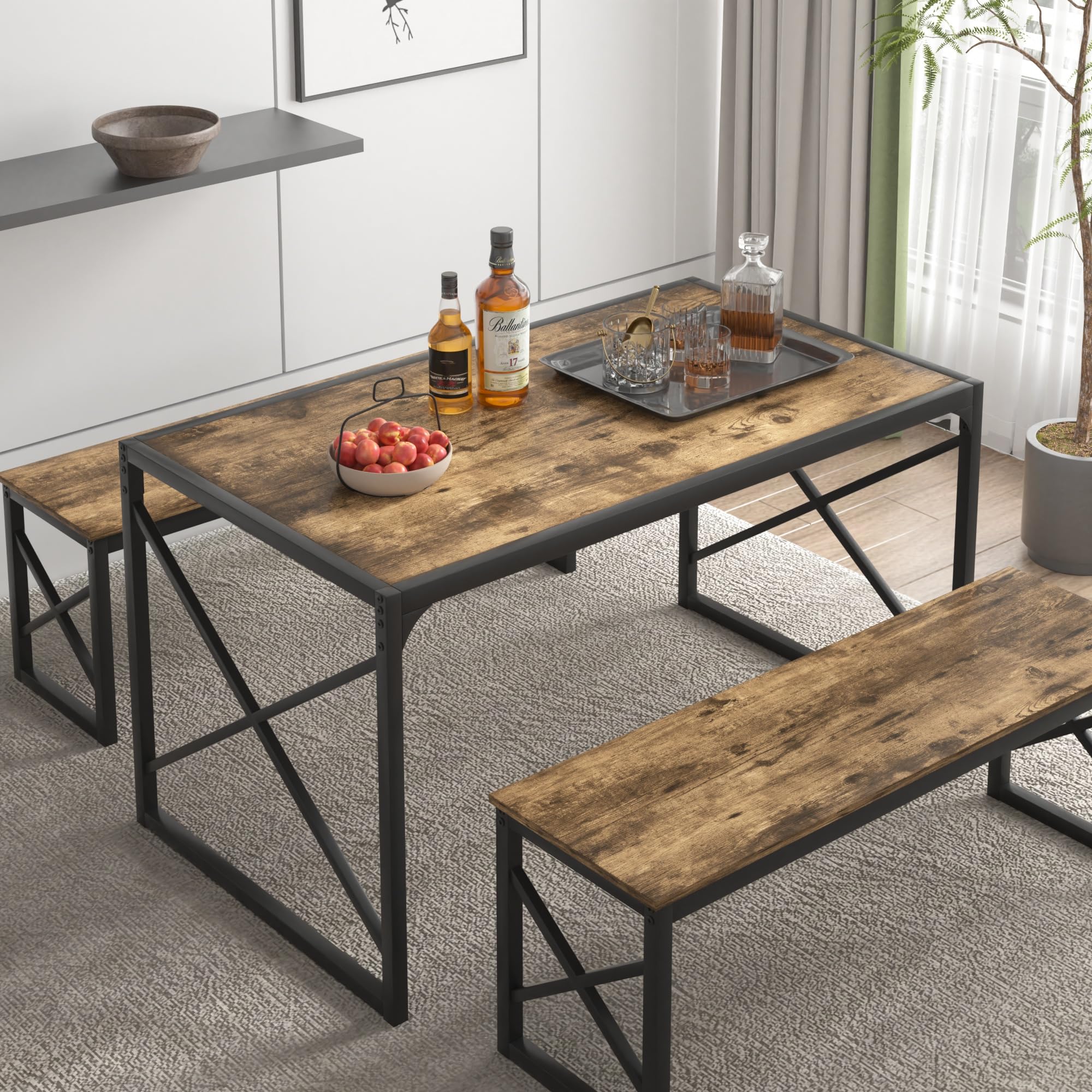 55" Dining Table Set with 2 Benches