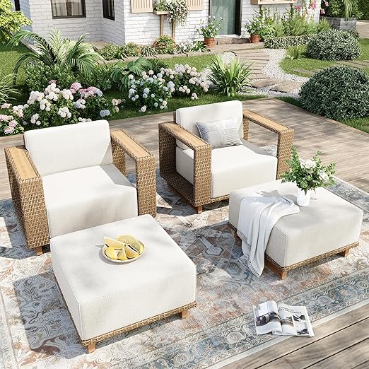 6-Piece Sectional Rattan Wicker Sofa with 10-Inch Cushions