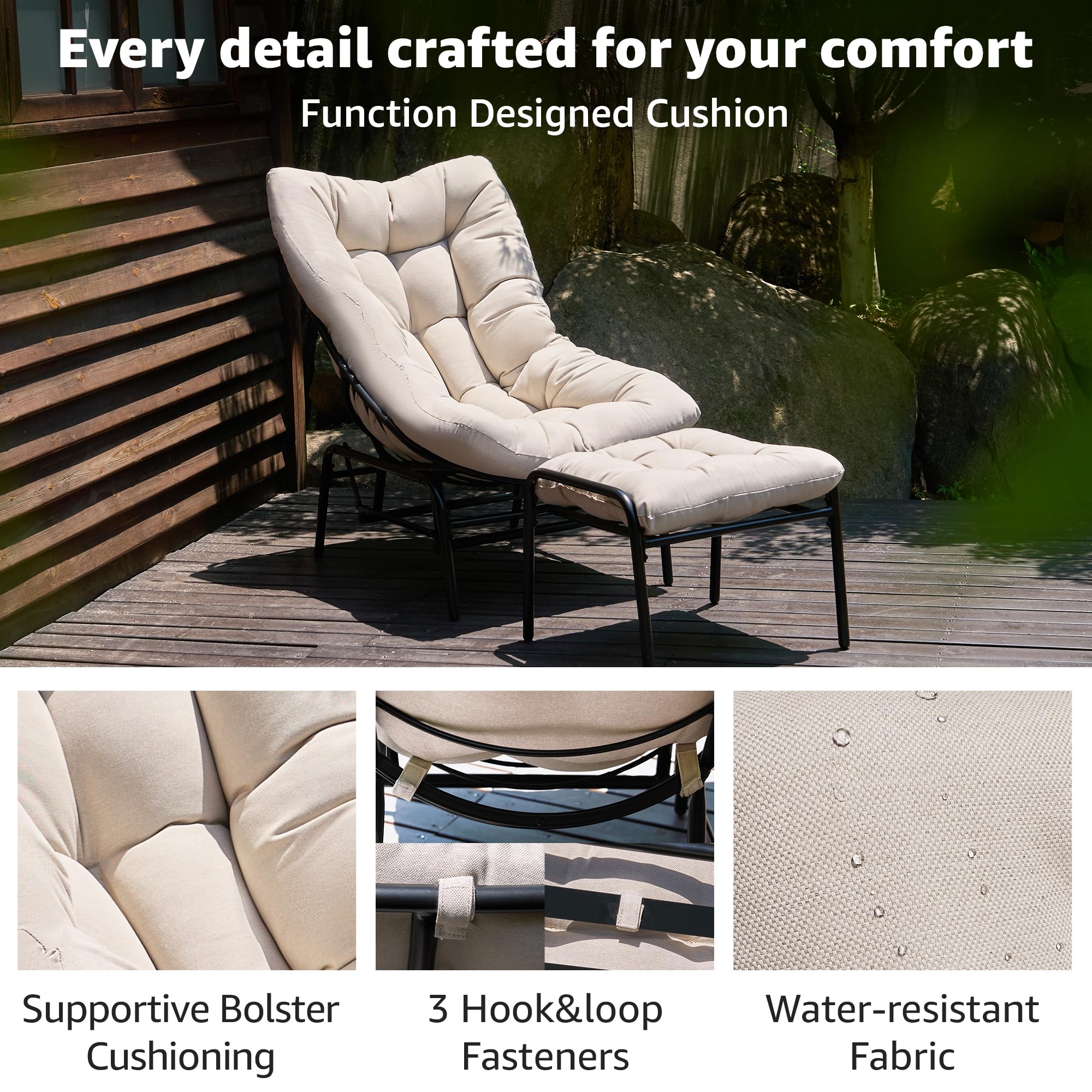 Lounge Chair with Ottoman - Metal Frame Rocking Glider Set with Cushions