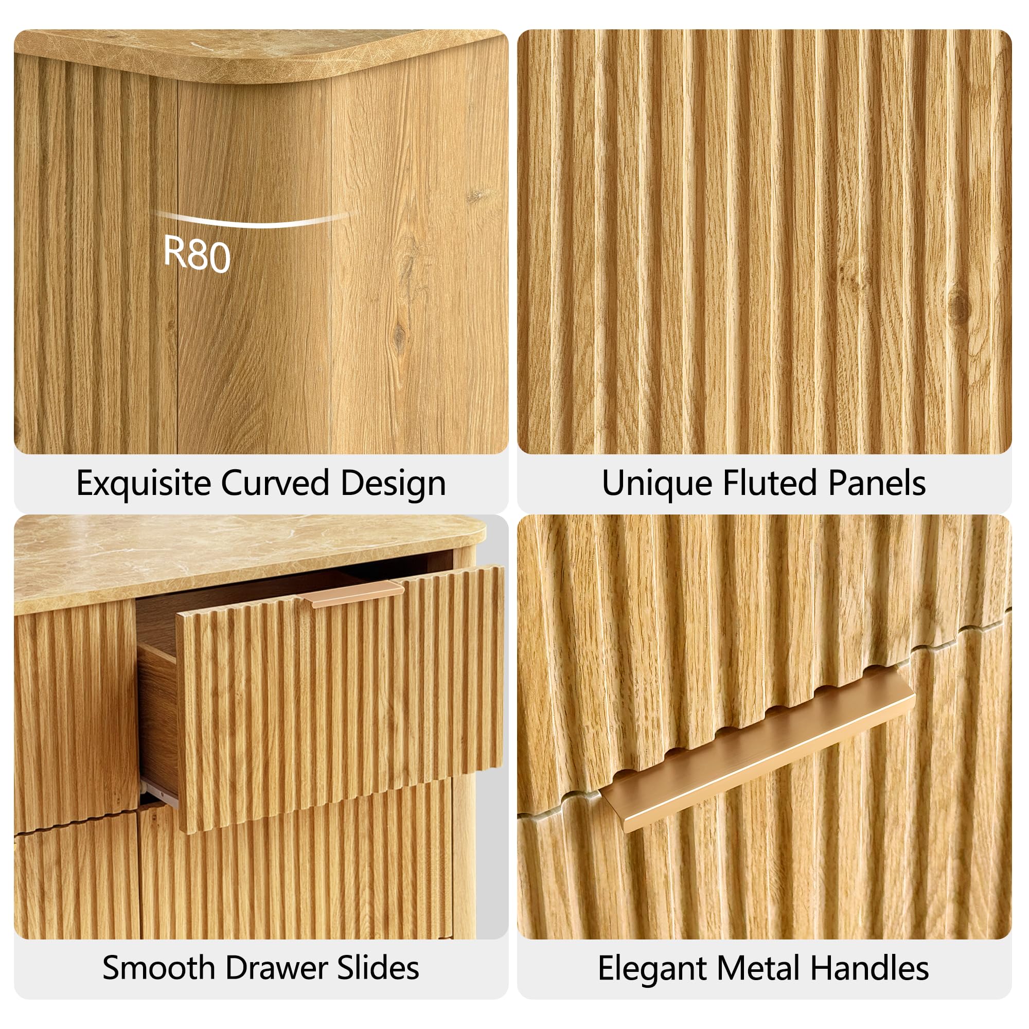 Fluted 6 Drawer Dresser and Nightstands Set