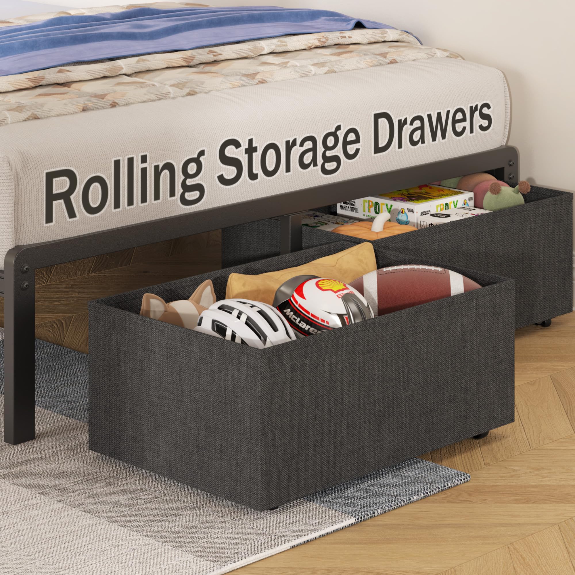 Twin Bed Frame with Charging Station and LED Lights