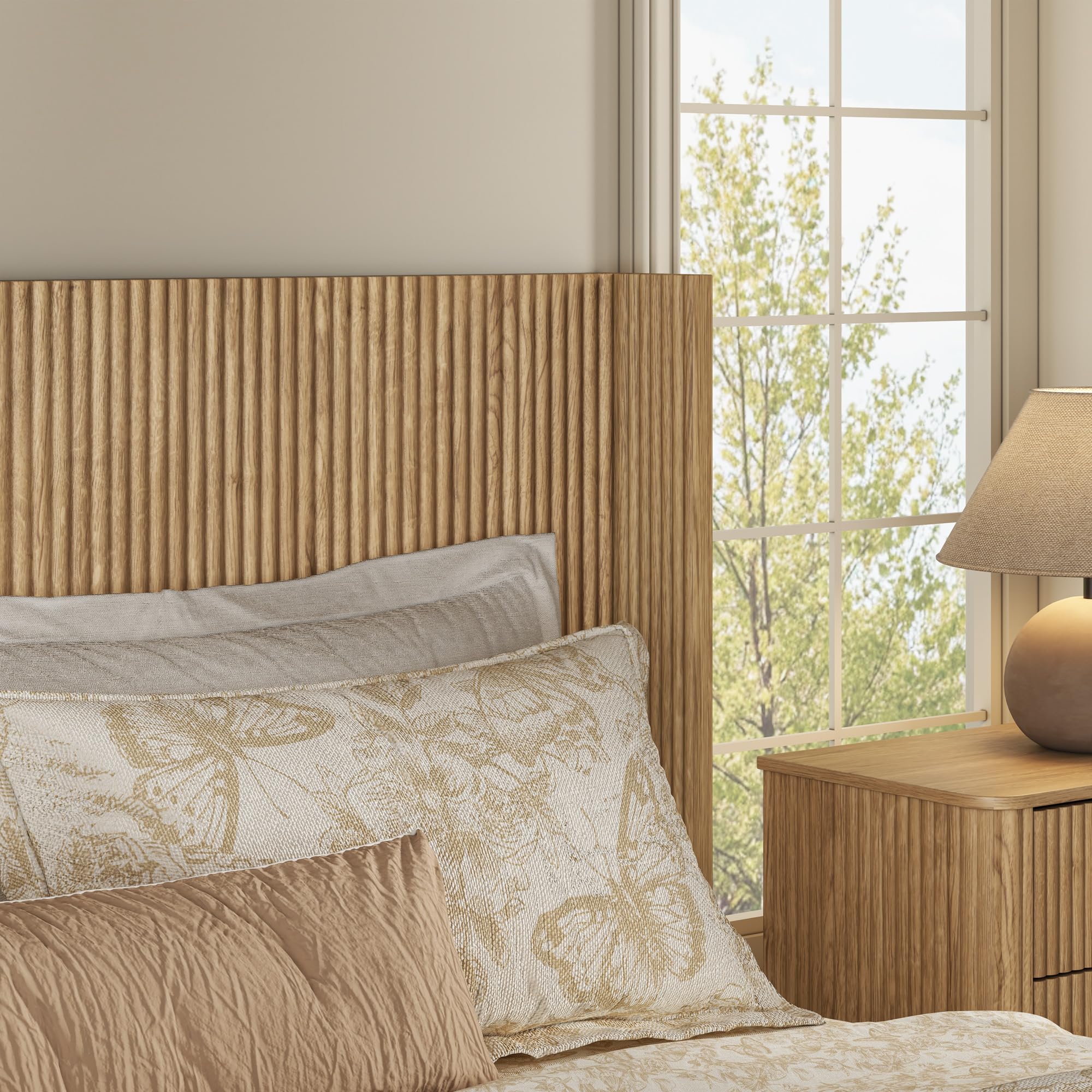 Queen Platform Bed Frame with Fluted Headboard and Lift-Up Storage