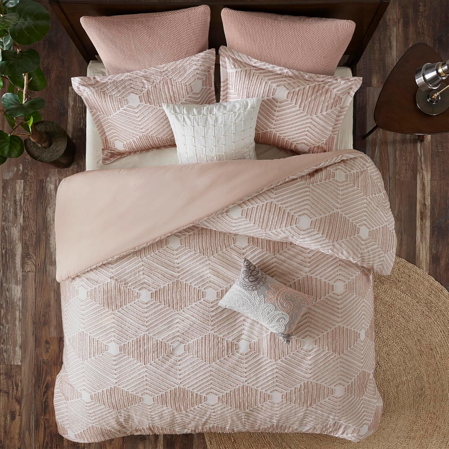 Queen Comforter Set - Geometric Cotton Jacquard 3 Piece Bedding