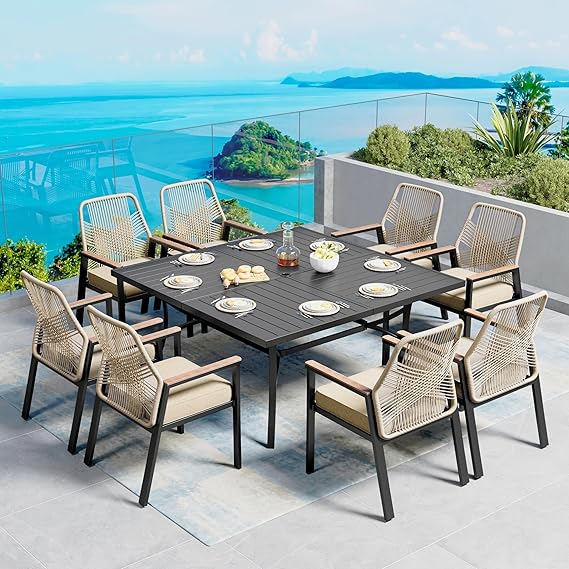 9-Piece Patio Dining Set with Woven Rattan Chairs