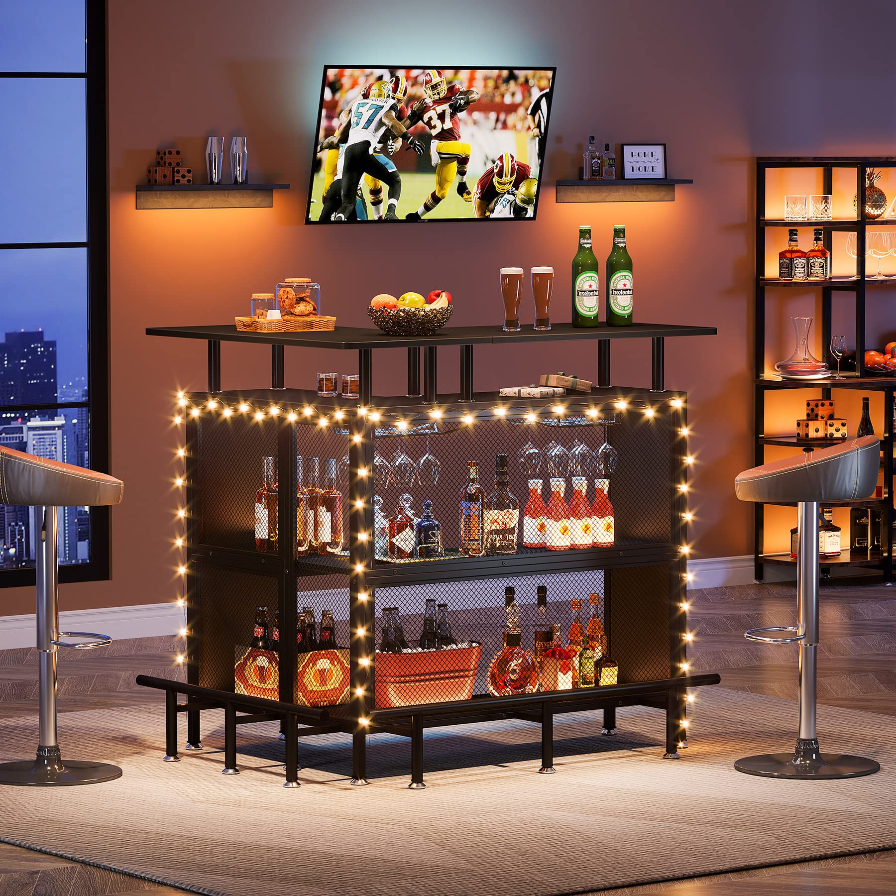 L-Shaped Home Bar Cabinet with Storage