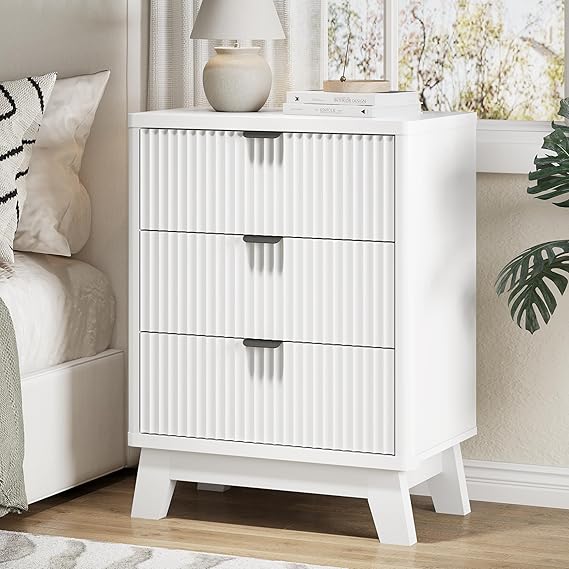 3-Drawer Fluted Nightstand with Metal Handle