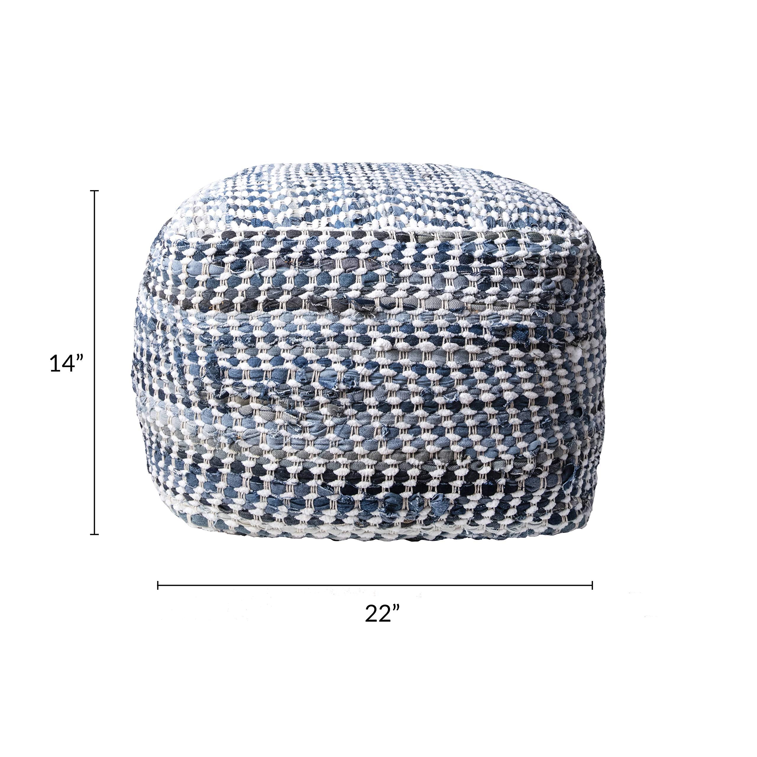 Handmade Denim Textured Filled Ottoman Pouf