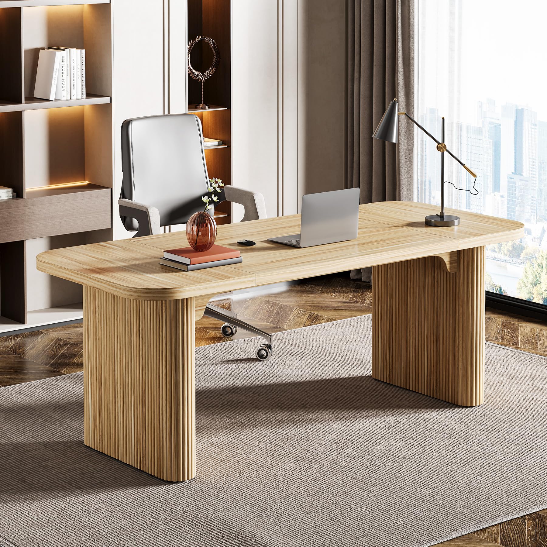 62-Inch Modern Executive Desk with Double Pedestal
