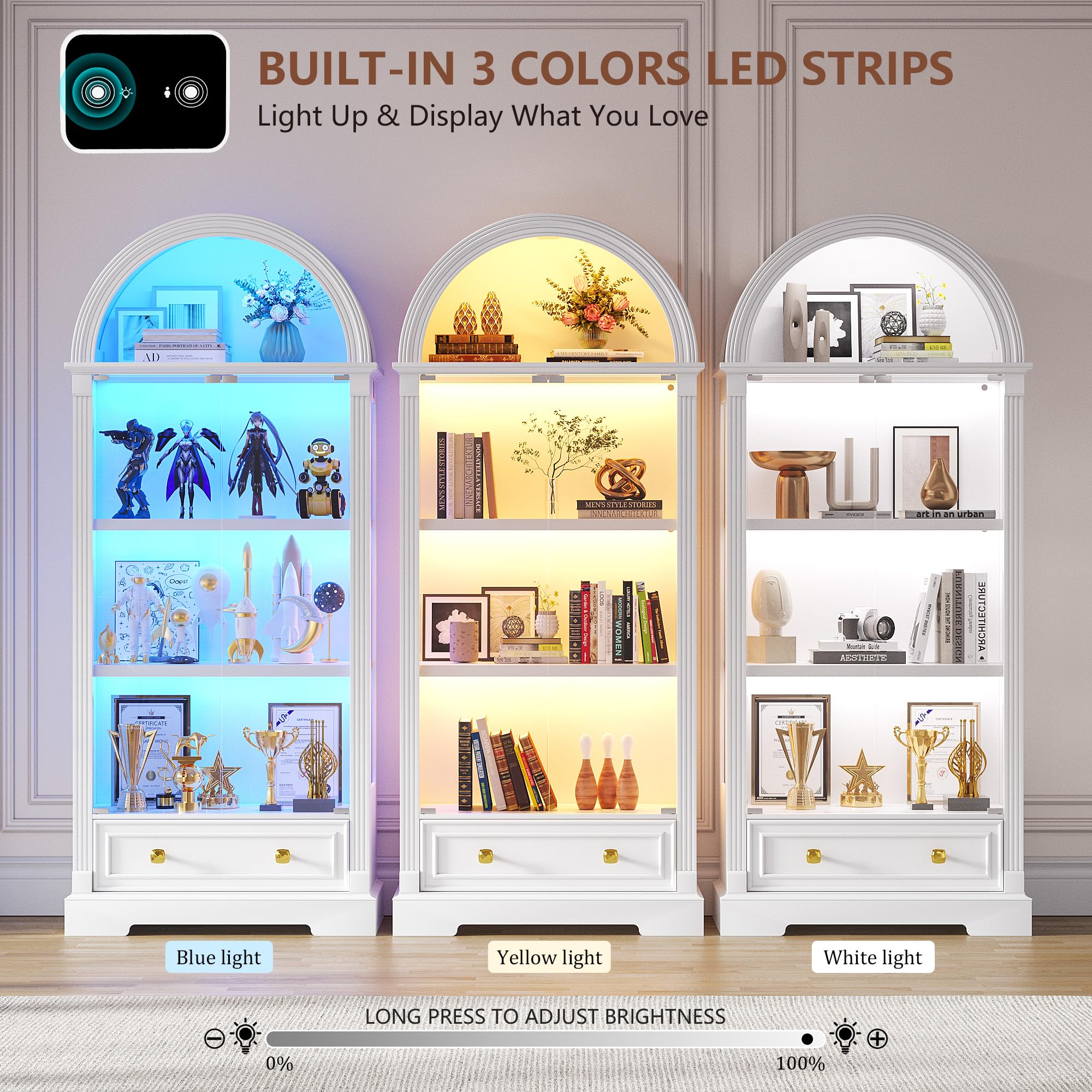 Lighted Glass Display Cabinet with Motion Sensor LED