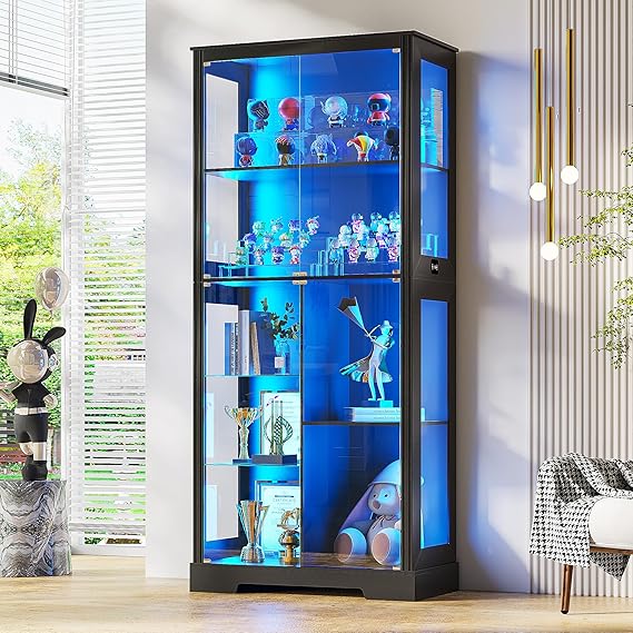 Display Cabinet with LED Lights and Glass Doors