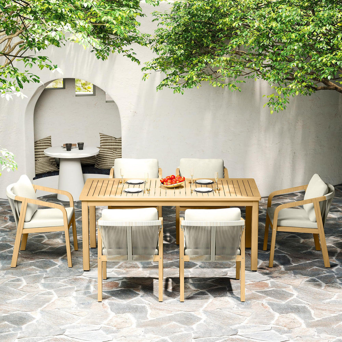 7-Piece Outdoor Dining Set with Acacia Wood Frame