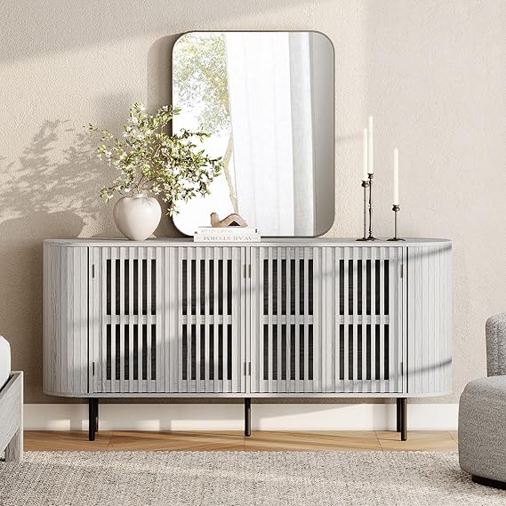 Fluted Sideboard Buffet Cabinet with 4 Doors