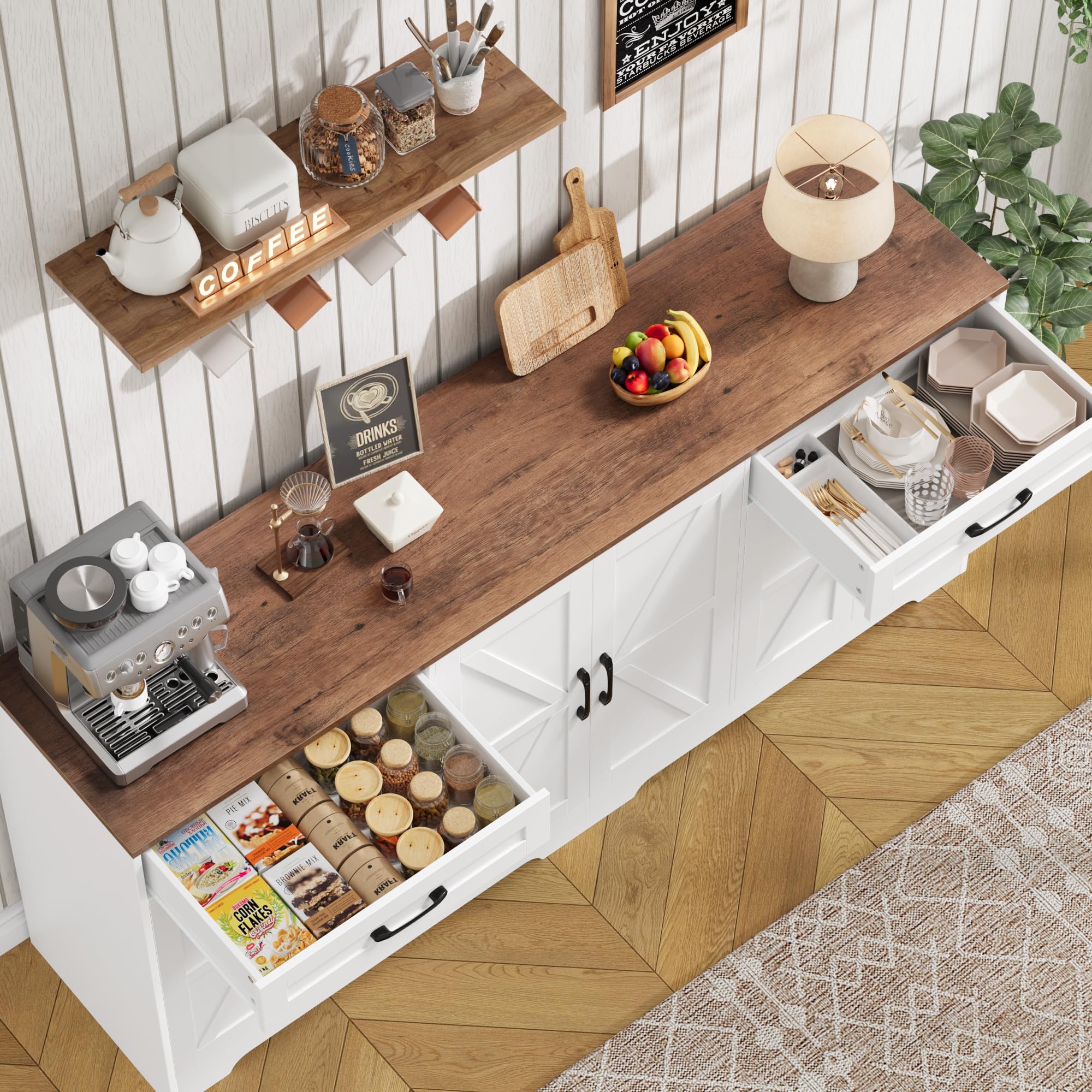 71" Farmhouse Sideboard Buffet Cabinet with Storage