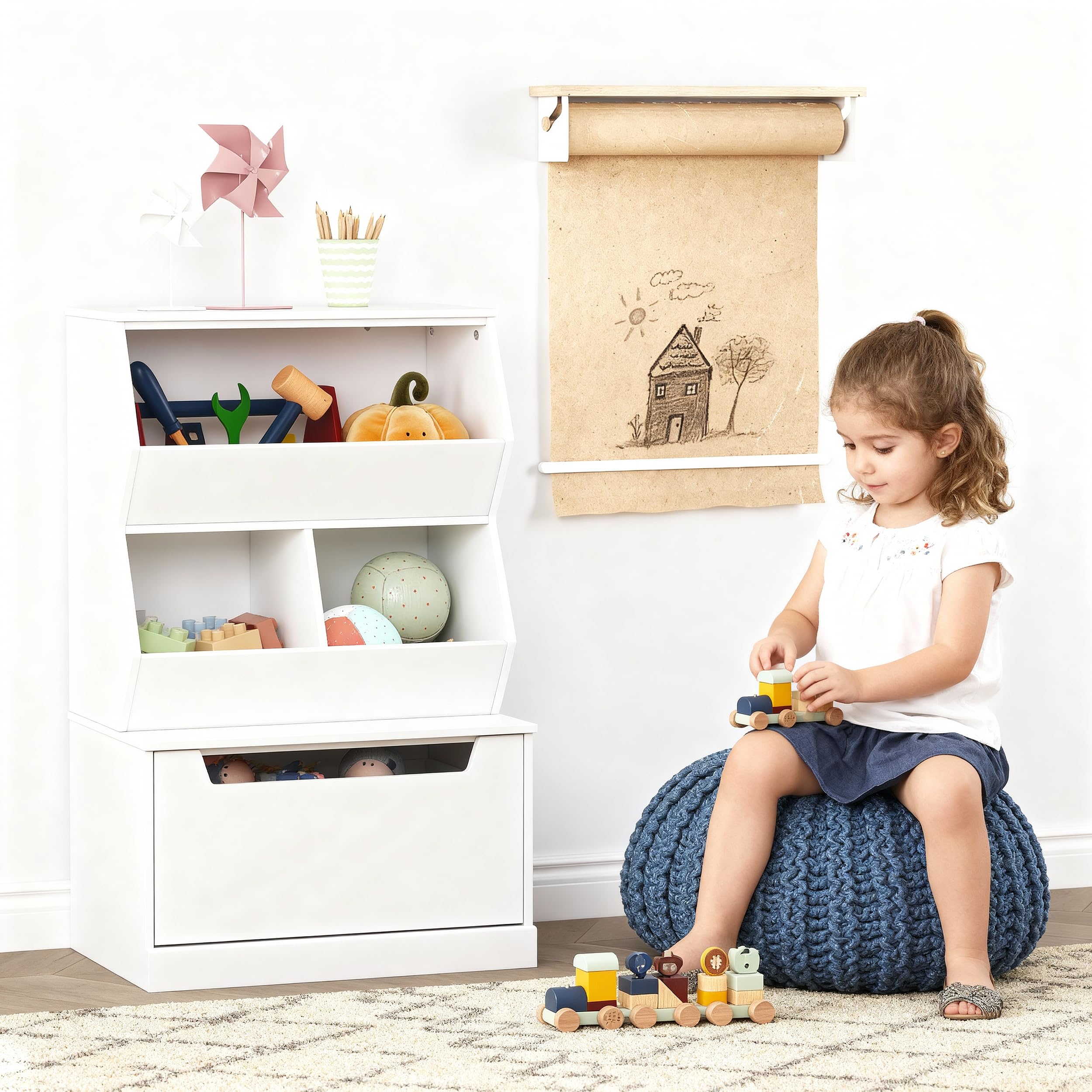 Kids Toy Storage Organizer with Bookshelf and Drawer
