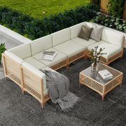 7-Piece Wicker Outdoor Sectional Sofa Set with Glass Coffee Table