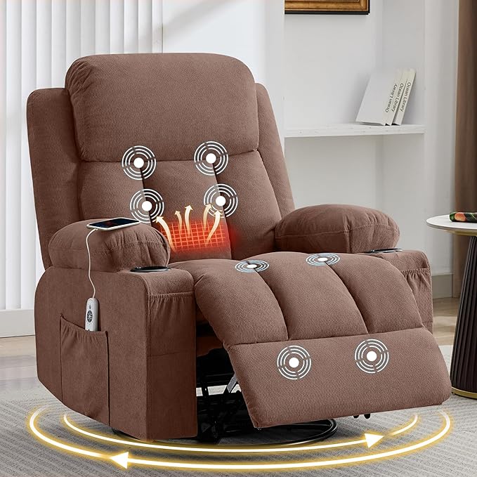 Swivel Rocker Recliner with Massage and Heat
