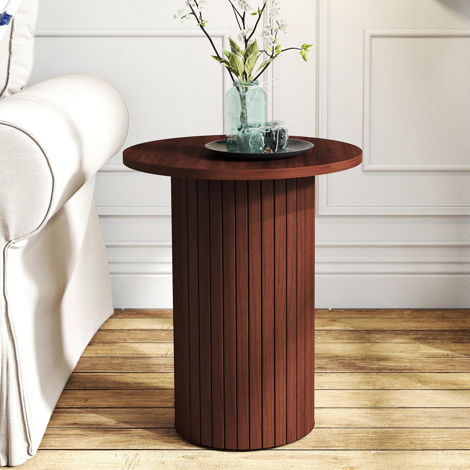 Fluted Drum Pedestal Side Table