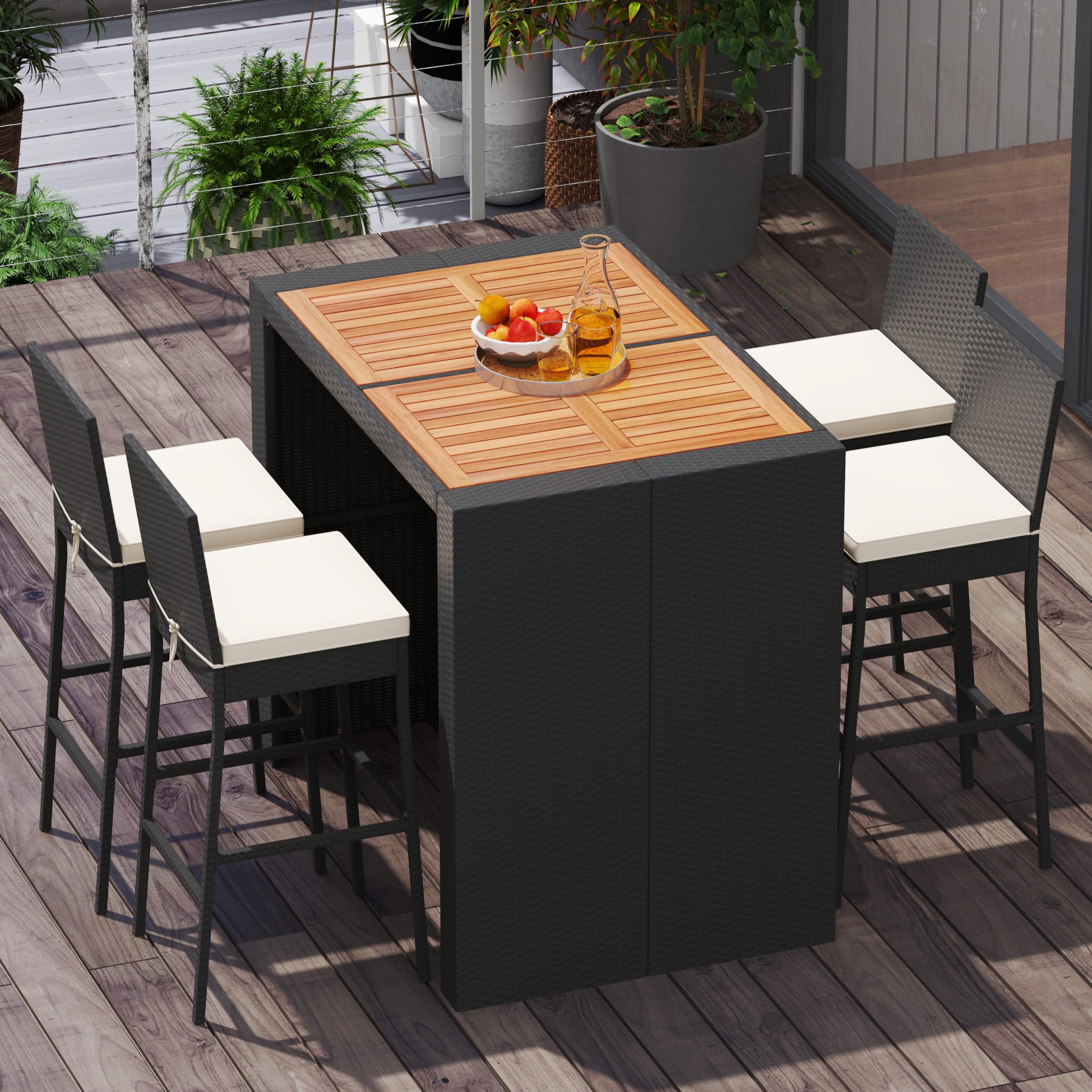 5-Piece Outdoor Bar Set with Acacia Wood Table