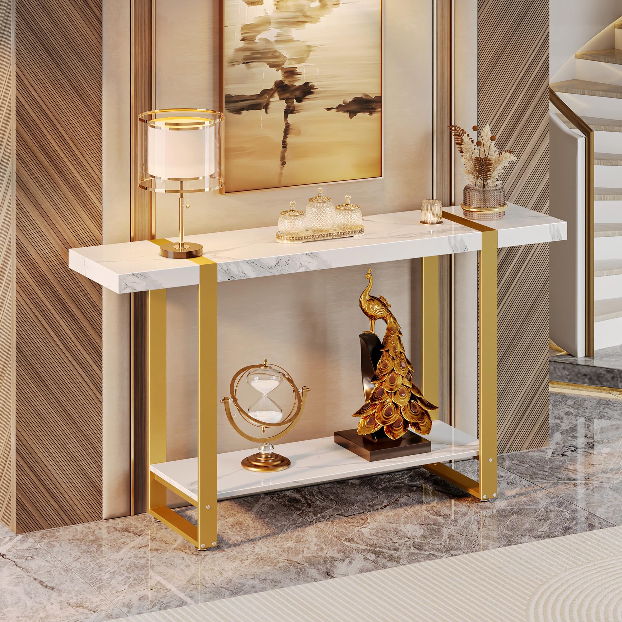 47.2 Inch Marble Top Console Table with Storage