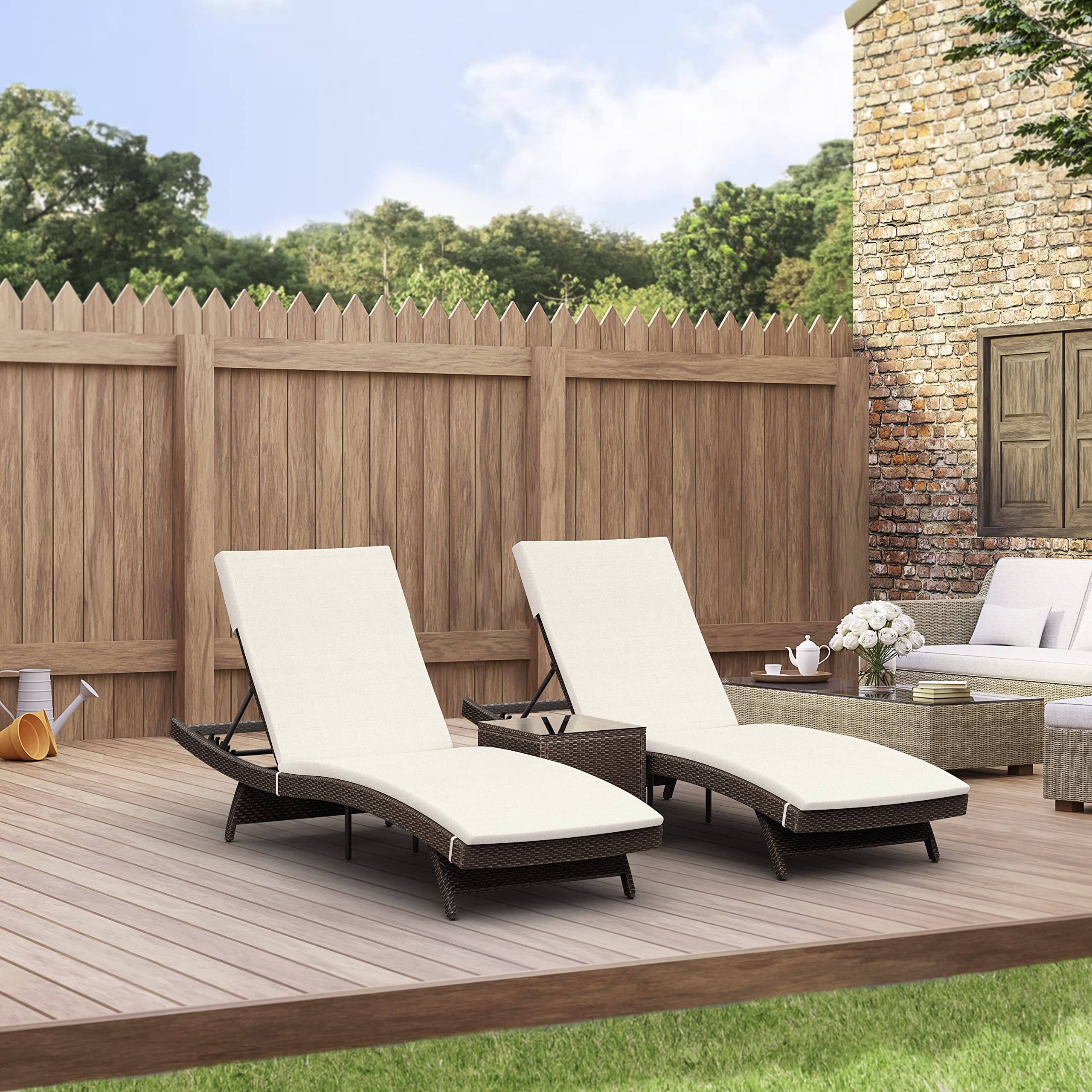 3-Piece Patio Chaise Lounge Set with Adjustable Backrest