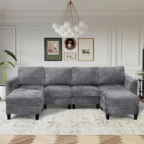 U-Shaped Modular Sectional Cloud Couch with 2 Ottomans