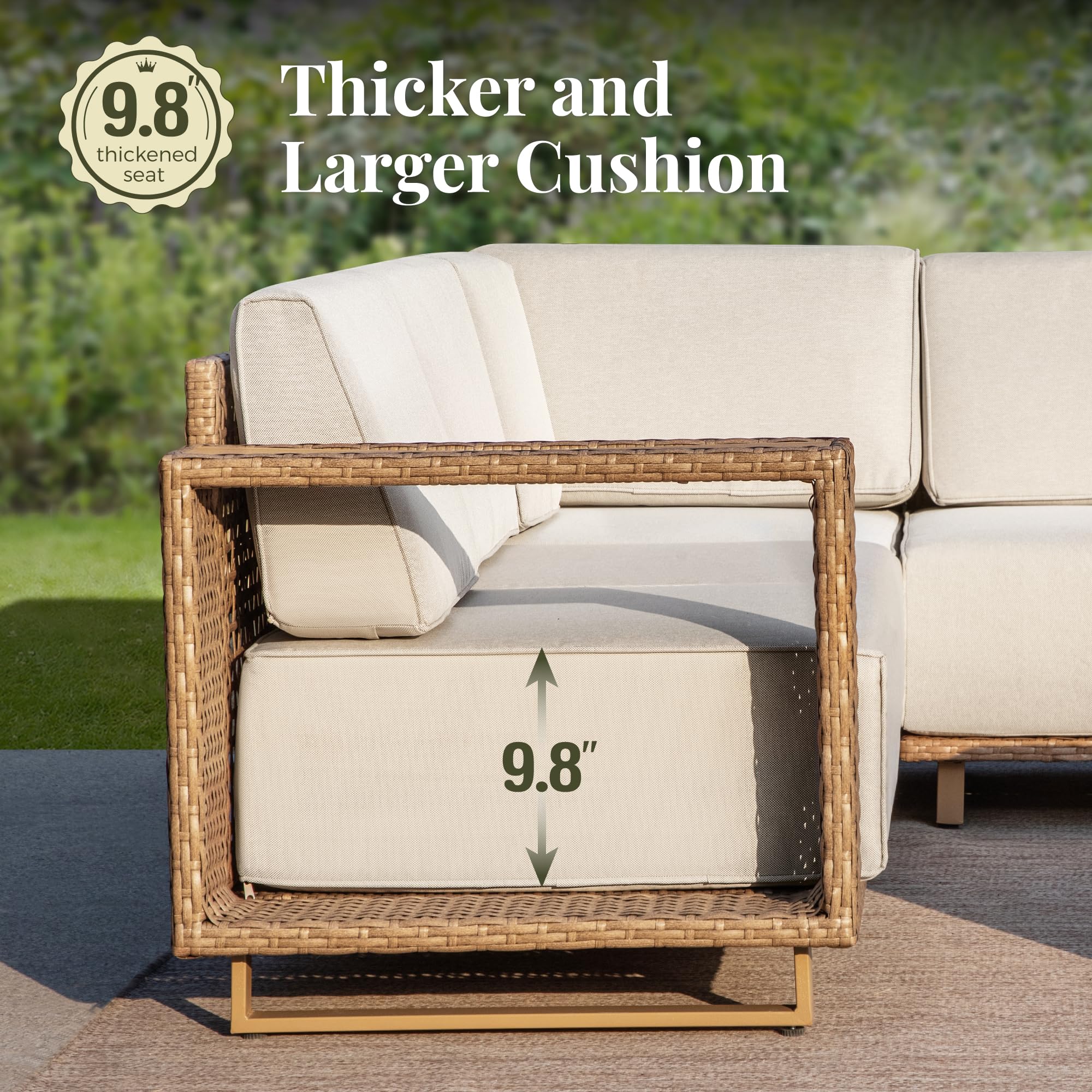6-Piece Sectional Rattan Wicker Sofa with 10-Inch Cushions
