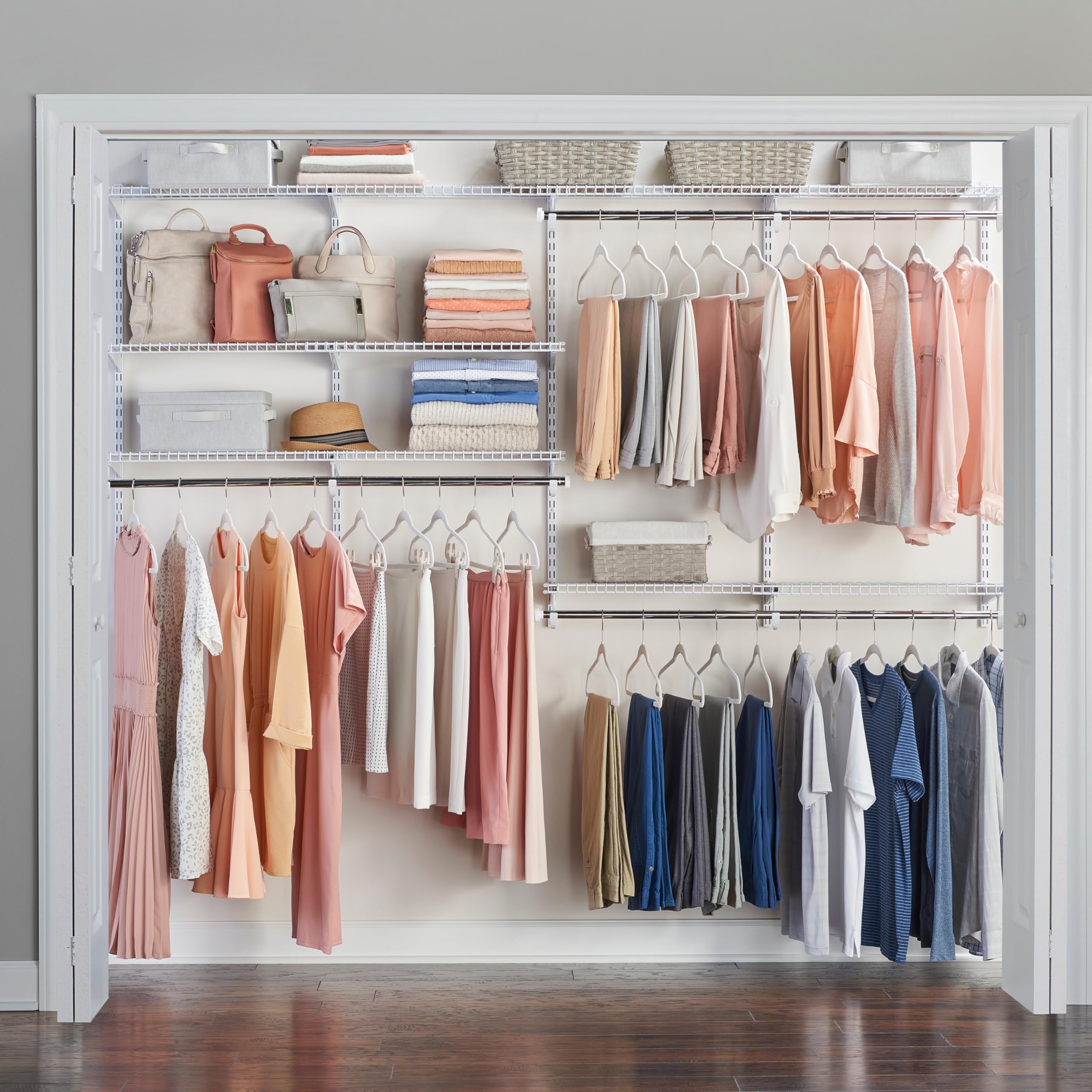 Deluxe Custom Closet Kit 4-8Ft Adjustable Metal Wire Shelving White