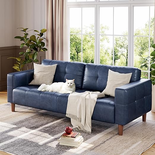 3-Seater Faux Leather Sofa with Spring Cushion