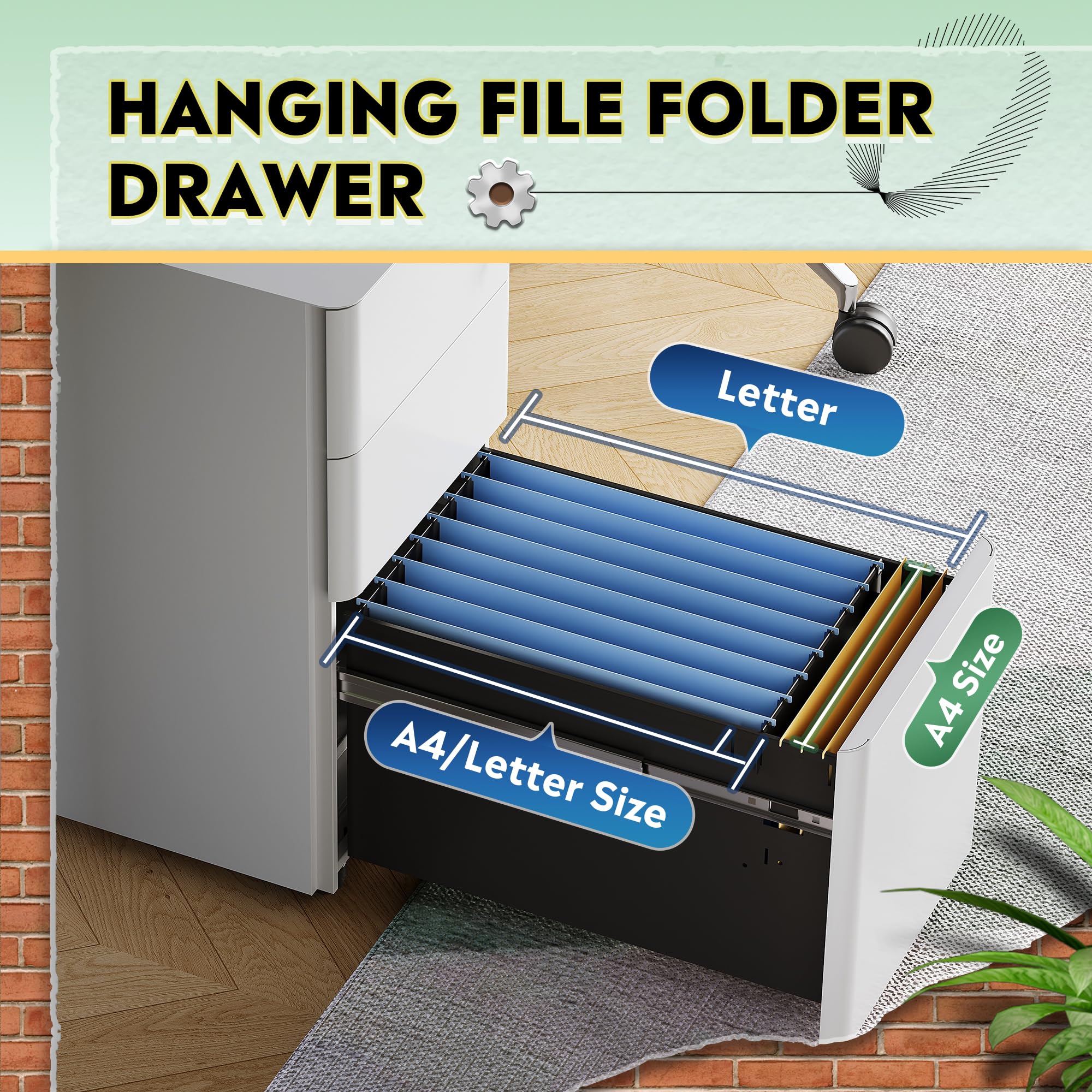 3 Drawer Mobile File Cabinet with Lock