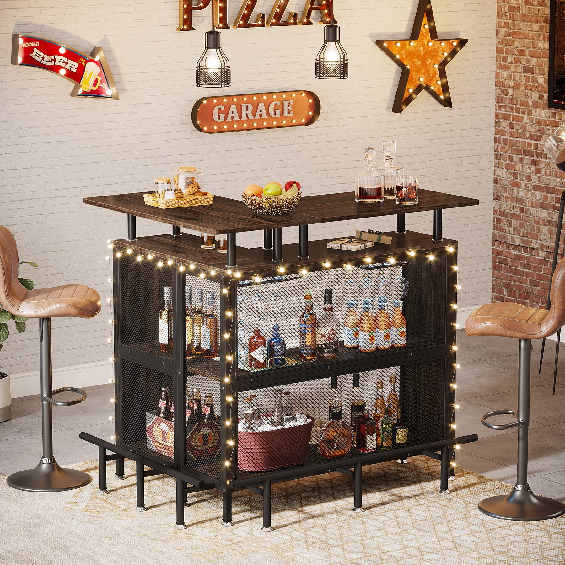 L-Shaped Bar Table with Stemware Racks