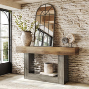 63 Inch 2-Tier Farmhouse Console Table with Heavy Duty Base