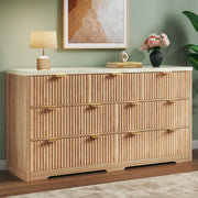 7-Drawer Fluted Dresser with Faux Marble Top