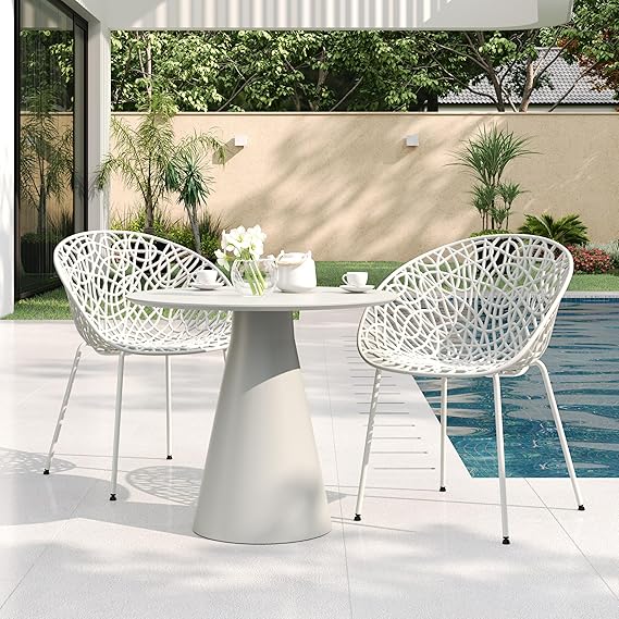 Outdoor Dining Chair Set of 2 - Weather-Resistant Perforated Side Chairs