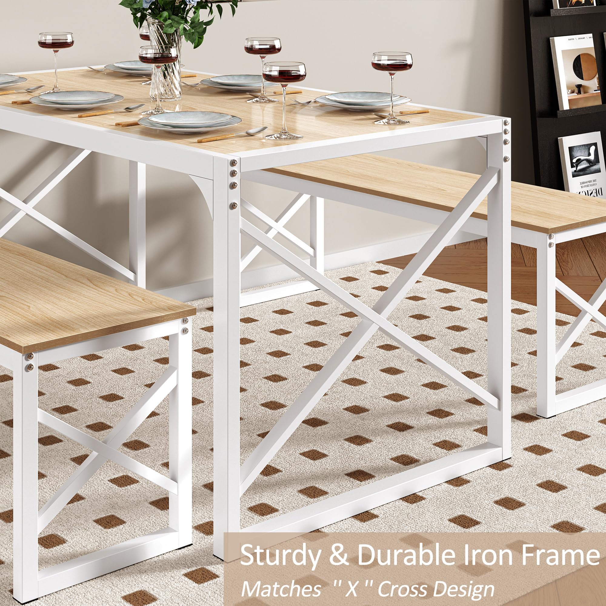 55" Dining Table Set with 2 Benches